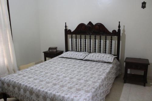 阿拉亚尔-杜卡布阿拉亚尔多卡博阁楼公寓的一间卧室配有一张大床和木制床头板