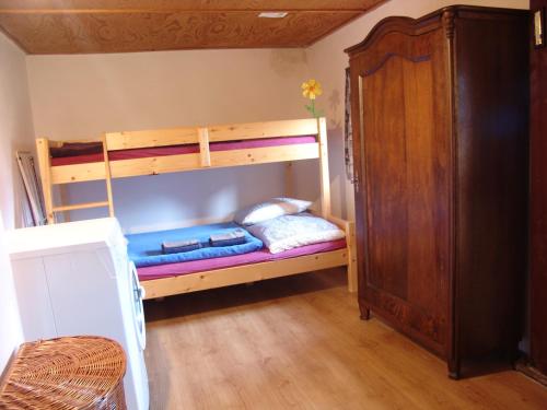 Rtyně v PodkrkonošíChalupa v Pokrkonoší的一间卧室配有两张双层床。