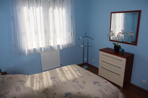 波别罗沃Apartment Jola的一间卧室配有一张床、一个梳妆台和一扇窗户。