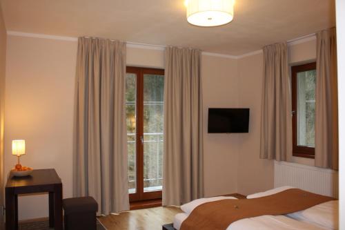 奥什恰德尼察Villa Malina的酒店客房设有床和窗户。