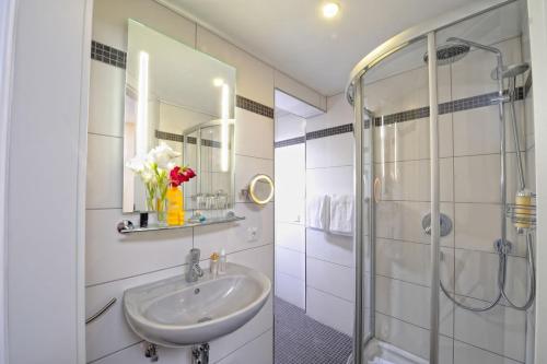 弗罗伊登施塔特祖弗鲁赫特大自然运动酒店的一间带水槽和淋浴的浴室
