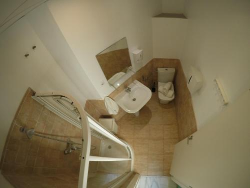 塞维利亚塞维利亚绿洲背包客宫殿酒店的一间带水槽、卫生间和镜子的浴室