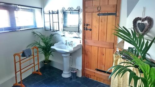 绍斯韦尔The Stables in Southwell的一间带水槽和镜子的浴室
