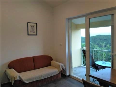 巴比诺波尔杰Sunny side of Adriatic的带沙发的客厅和阳台