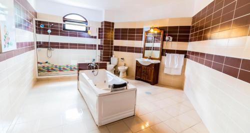 彼得罗沙尼Castelul de Vis的带浴缸、卫生间和盥洗盆的浴室