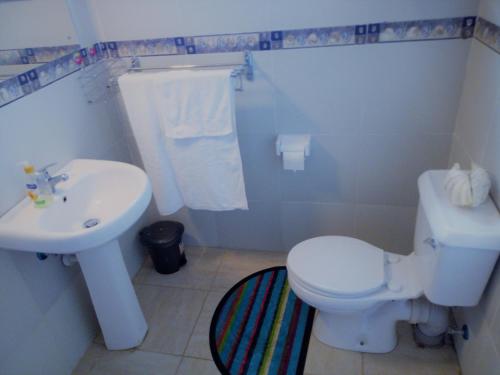 迪亚尼海滩Sea Breeze Villas Kenya的浴室配有白色卫生间和盥洗盆。