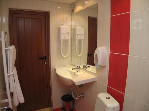 索非亚Family Hotel Yagoda88的一间带水槽、卫生间和镜子的浴室
