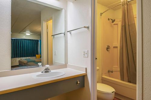 诺克斯维尔诺克斯维尔北部6号汽车旅馆的一间带水槽、卫生间和镜子的浴室
