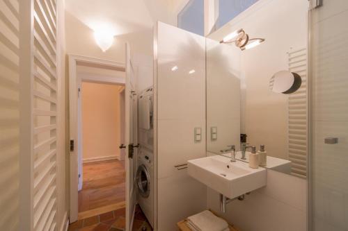 海德堡Zweite Heimat Heidelberg的白色的浴室设有水槽和镜子