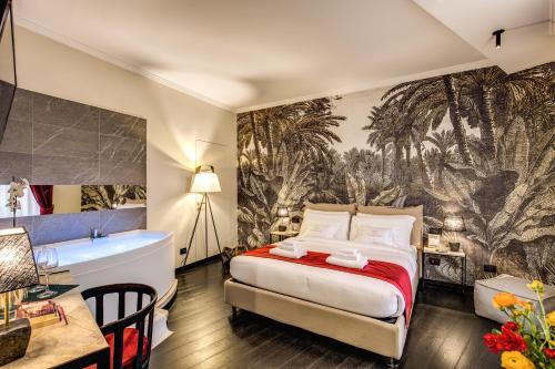 罗马四头私人套房旅馆的酒店客房设有一张床和浴缸