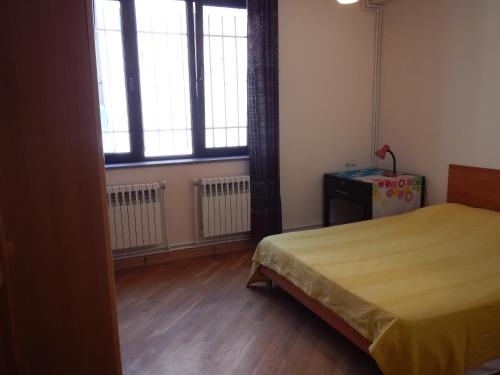 埃里温Spacious apartment in Aygedzor street的一间卧室设有一张床和一个大窗户