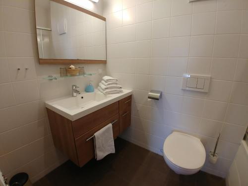 滨湖新锡德尔Lei's WOK的一间带水槽、卫生间和镜子的浴室