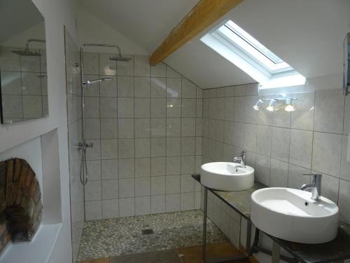 DhuizonGîte de La Ronce的一间带两个盥洗盆和淋浴的浴室