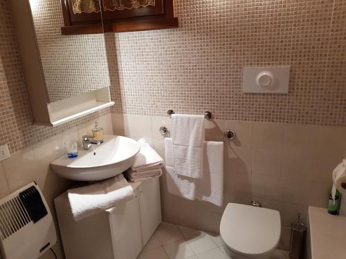 帕苏德尔托纳莱SCI AI PIEDI,PASSEGGIATE,MOUNTAIN BIKE,RELAX的浴室配有白色水槽和卫生间。