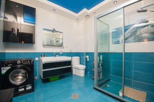 第比利斯利利克梅斯基维立公寓的一间带洗衣机和水槽的浴室