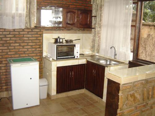 布琼布拉VAYA APARTMENTS Kiriri with Panoramic View的一间带水槽和微波炉的小厨房