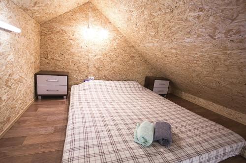 科赫特拉-耶尔韦Valaste Puhkeküla的一间小房间,阁楼上配有一张床