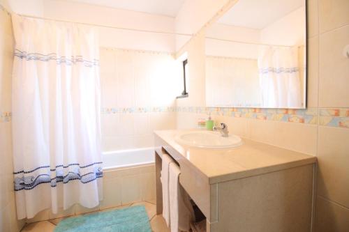 阿尔布费拉Dinita Apartamento nº4的一间带水槽和淋浴帘的浴室