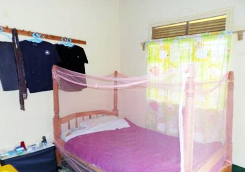 RuhangaUganda Lodge的一间卧室配有一张带天蓬的床