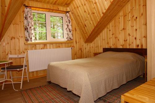 SužionysAsvejos slenis的一间卧室配有一张床、一张桌子和一个窗户。