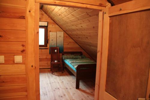 Woldenberg NeumarkWinnica Dębogóra的小木屋内的小型客房 - 带一张床