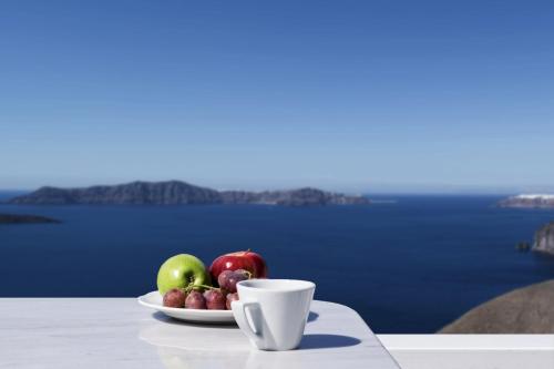 费拉特里亚斯酒店的一块水果和一杯茶在桌上