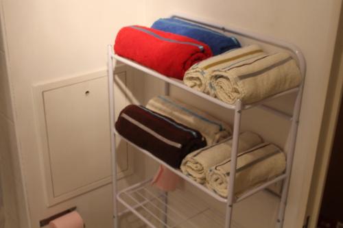 莱克朗兰比塞特尔巴黎梅布雷普罗赫一室公寓的毛巾架和一束毛巾