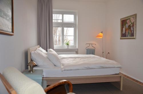 霍多宁Apartmán u Masaryka的卧室配有白色的床和窗户