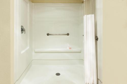 阿林顿阿灵顿棒球场/六旗豪生国际酒店集团的带淋浴和浴帘的浴室