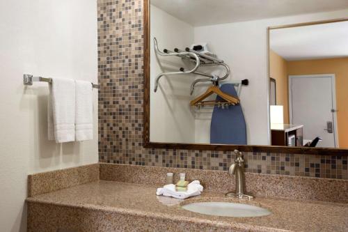 奥斯汀国会大厦中心速8酒店的一间带水槽和镜子的浴室