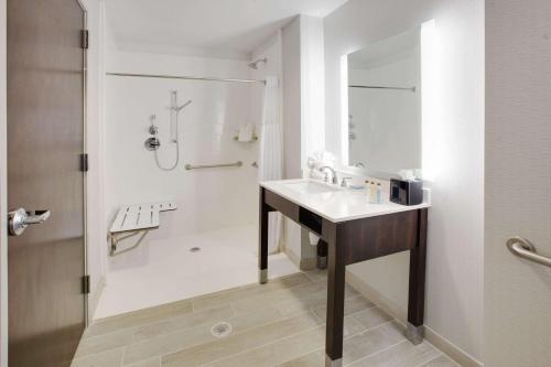 圣安吉洛Wingate by Wyndham San Angelo的白色的浴室设有水槽和淋浴。