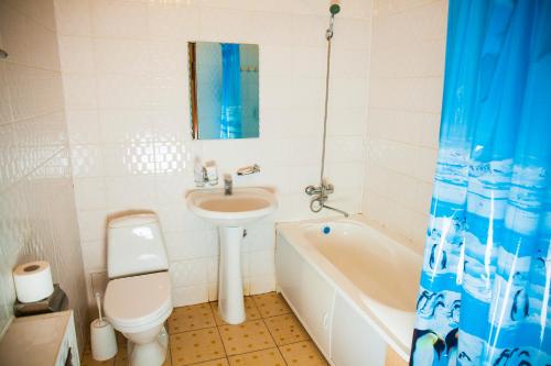博罗沃耶Hotel Nurlytau的浴室配有盥洗盆、卫生间和浴缸。