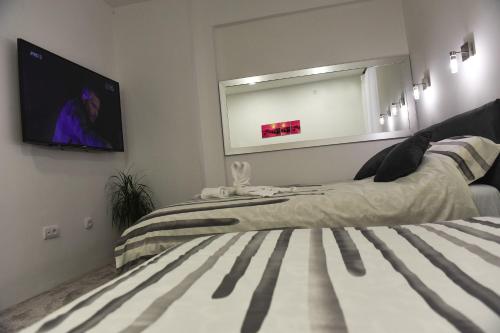 乌日策Apartment Centar的一间卧室配有两张床和一台平面电视