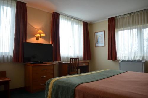 塔尔卡塔尔卡迭戈阿尔马格罗酒店的配有一张床和一台平面电视的酒店客房