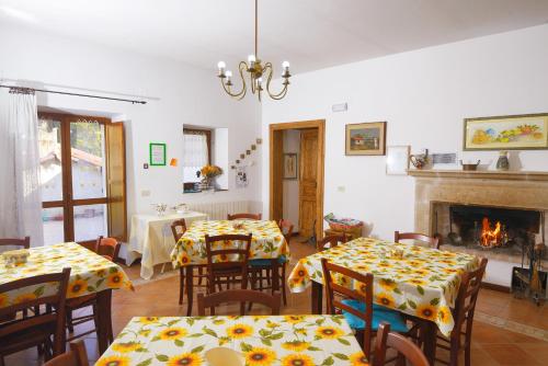 维勒塔巴雷亚Bed & Breakfast De Contra的一间带2张桌子和壁炉的用餐室