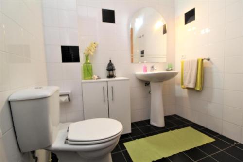 丰沙尔Apartamento Orquidea的白色的浴室设有卫生间和水槽。