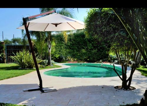 科佩尔蒂诺Big Family的游泳池旁的遮阳伞