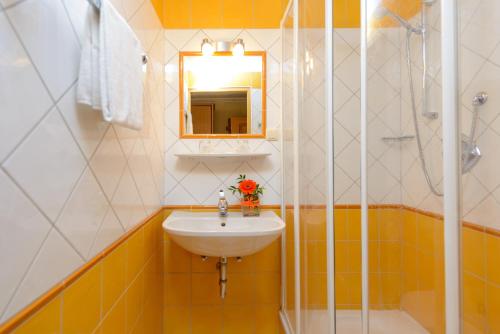 海德福安沃勒塞Landhotel Gersbach-Gut的一间带水槽和镜子的浴室