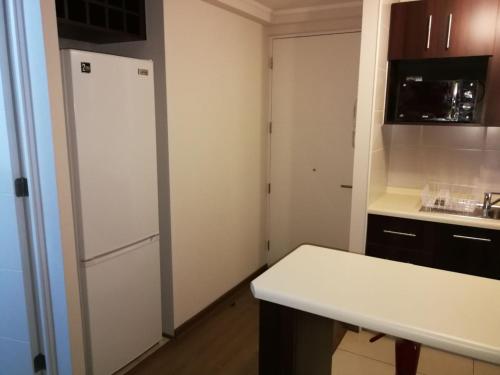 圣地亚哥Departamento santiago的厨房配有白色冰箱和台面