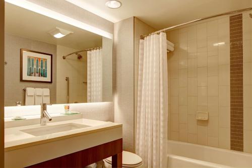 诺维底特律/诺维凯悦广场酒店的浴室配有盥洗盆、卫生间和浴缸。