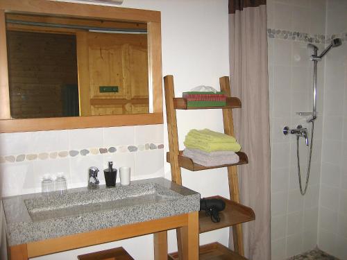 拉尔让蒂埃拉贝塞埃皮埃尔奥朗住宿加早餐旅馆的一间带水槽、镜子和淋浴的浴室