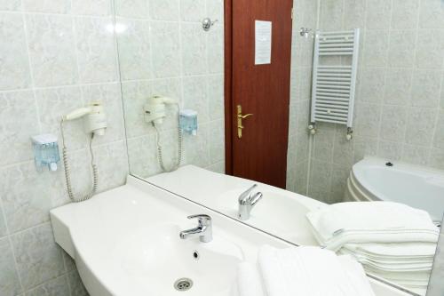 图尔恰精选酒店的一间带水槽、卫生间和镜子的浴室