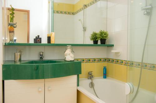 拉波勒Goélia - Résidence Royal Park的浴室配有盥洗盆和浴缸。