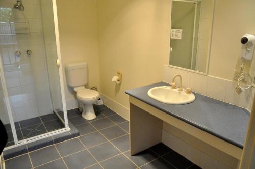 Ardeer西城汽车旅馆的一间带水槽、卫生间和淋浴的浴室