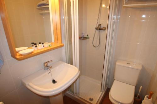 坎布里尔斯Apartamento Sant Joan的一间带水槽、淋浴和卫生间的浴室