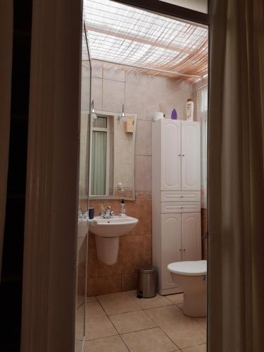 贝纳尔马德纳Roberto Guest House的一间带水槽、卫生间和镜子的浴室