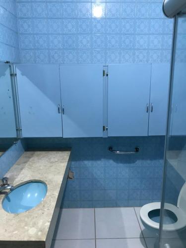 隆德里纳Pousada Hostel Universitário的一间带水槽和卫生间的浴室