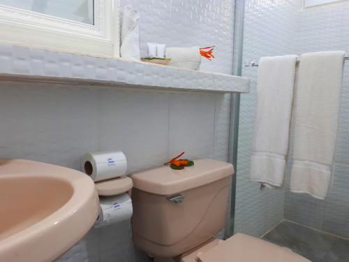 La Barqueta欧莱斯海滩度假酒店的白色的浴室设有卫生间和水槽。