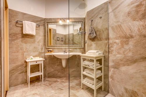 圣彼得堡普斯卡客栈酒店的一间带水槽和淋浴的浴室