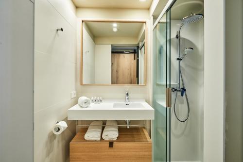 圣塞瓦斯蒂安Numad Studios的一间带水槽和淋浴的浴室